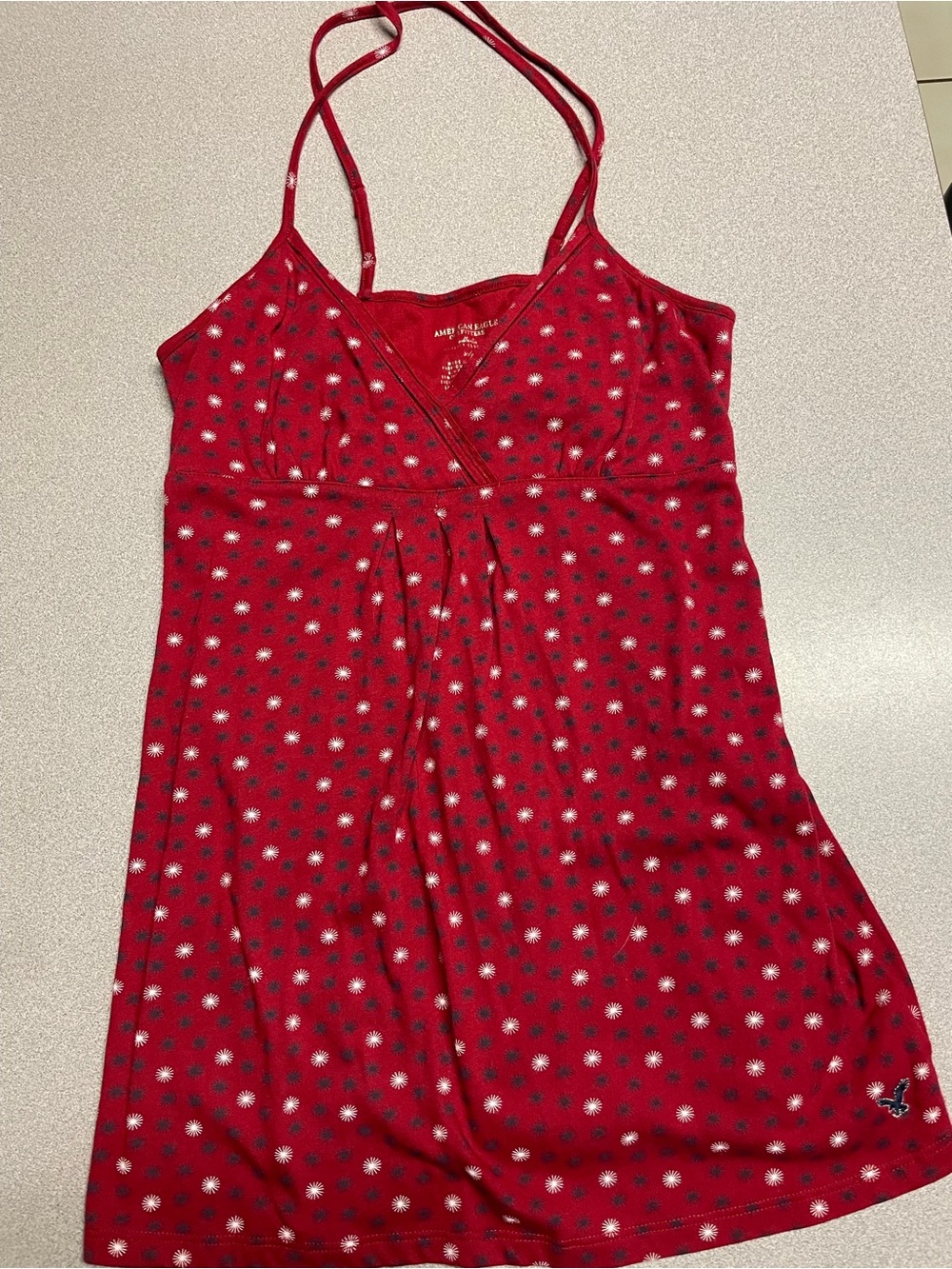 American Eagle Outfitters Red Spaghetti-Strap Floral Dot Cami